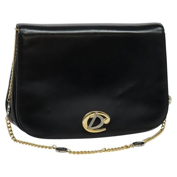 Christian Dior Chain Shoulder Bag Leather Black Gold Auth BA1645 - Picture 1 of 16